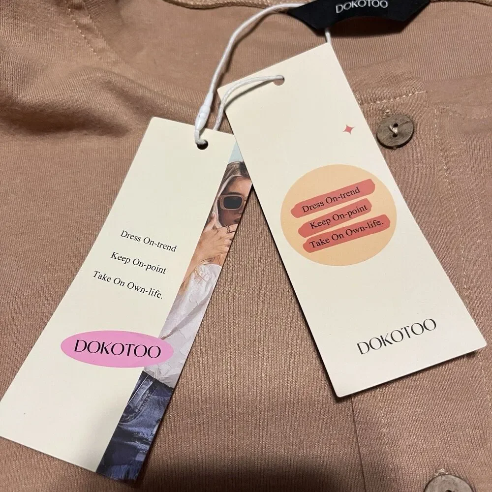 Dokotoo Waffel Knit Two Tone Henley Tunic Top Brown Tan Women's Size Medium NWT - Picture 13 of 15